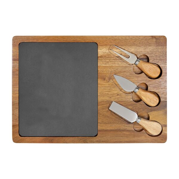 Custom-Engraved Acacia Wood Slate Rectangle Cheese Set with Three Tools Thumbnail